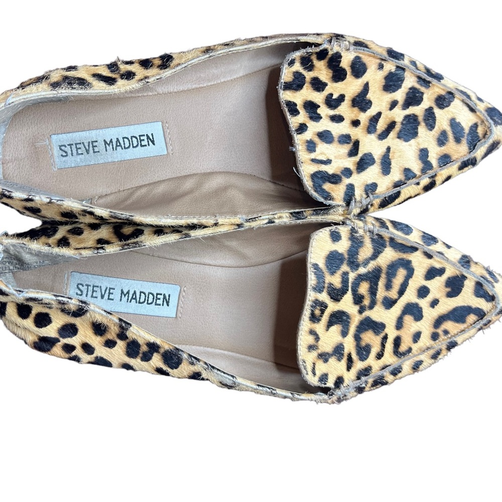 Steve Madden Tan/Black Leopard Cow Hair Slip on Flats Sz 7 - Picture 5 of 9